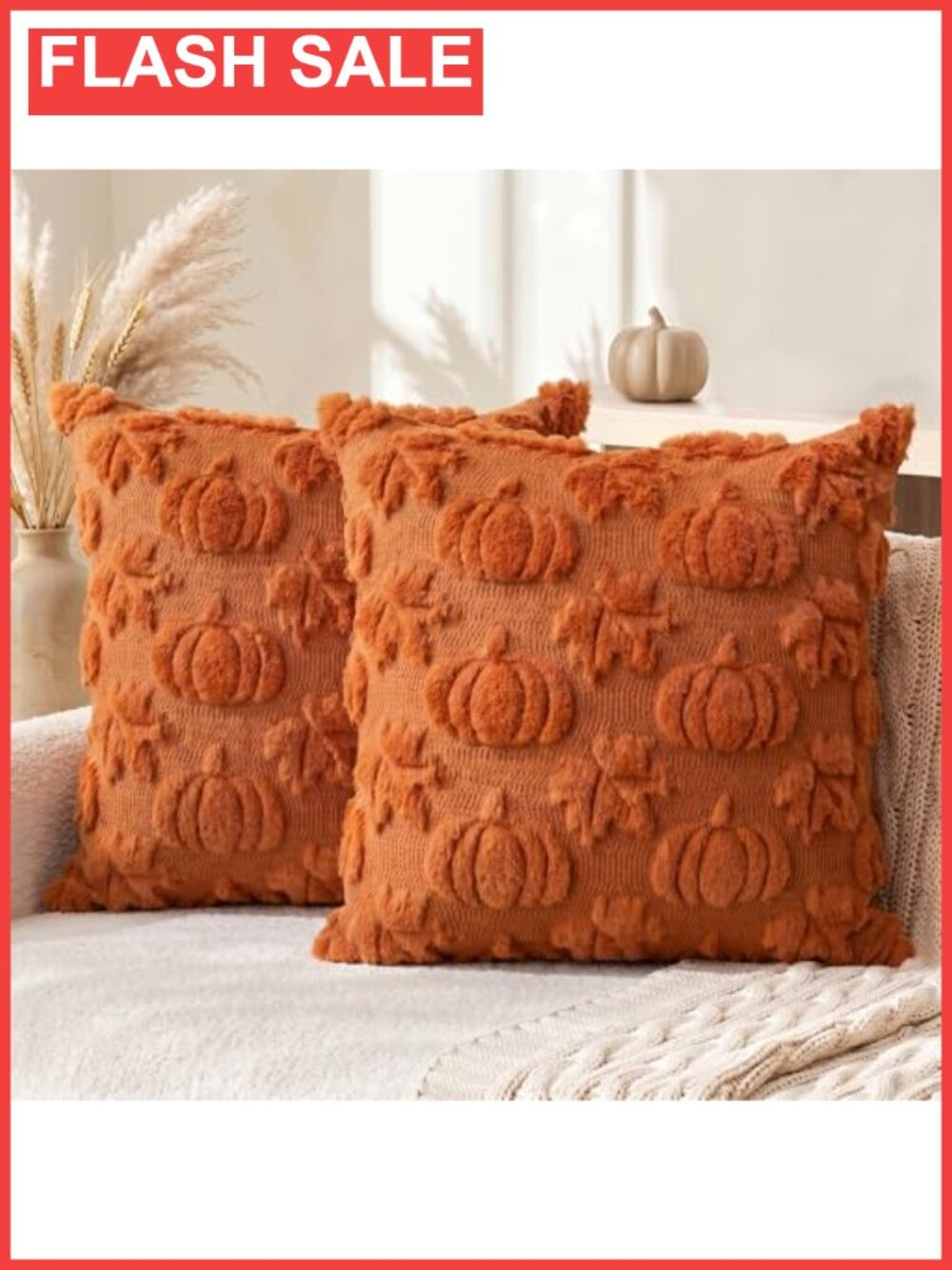 Fall Pumpkin Throw Pillow Covers 18x18 Polyester Set of 2 Zip Decor